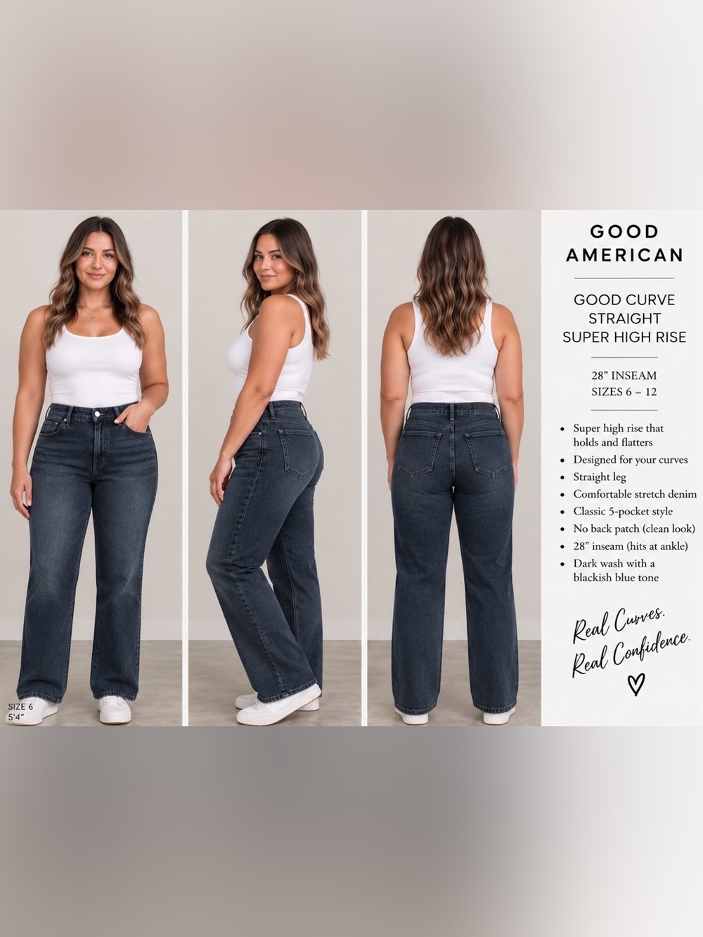 Good American Good Curve Straight Leg Jeans Waist 6-12